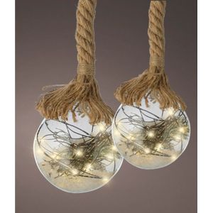 Verlichte kerstballen - D10 en D20 cm - glas - aan touw - warm wit