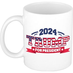 Bellatio Decorations mok/beker - Trump for president 2024 - wit - 300 ml