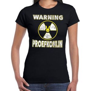 Halloween warning proefkonijn verkleed t-shirt zwart voor dames - horror shirt / kleding / kostuum