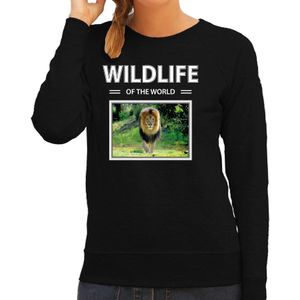 Dieren foto sweater Leeuw - zwart - dames - wildlife of the world - cadeau trui Leeuwen liefhebber