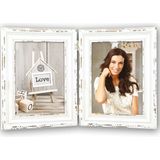 2x stuks dubbele houten fotolijst vintage wit geschikt voor een foto van 13 x 18 cm