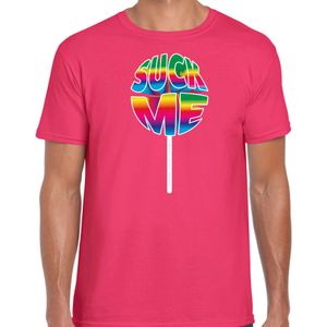Bellatio Decorations Gay Pride shirt - suck me - regenboog - heren - roze