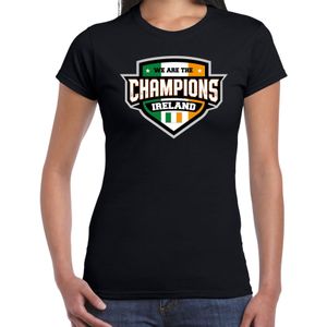 We are the champions Ireland t-shirt met schild embleem in de kleuren van de Ierse vlag - zwart - dames - Ierland supporter / Iers elftal fan shirt / EK / WK / kleding