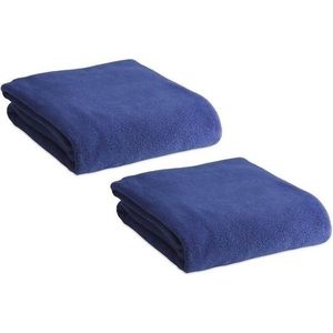 2x Fleece dekens/plaids/kleedjes blauw 120 x 150 cm - Bank/woonkamer dekentjes