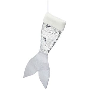 Kerstversiering kerstsok zeemeerminnen staart zilver/wit 45 cm