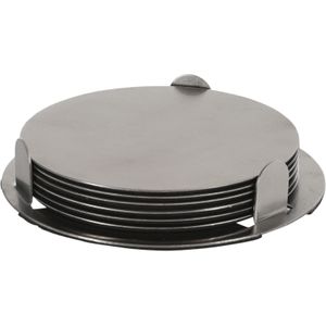 6x Onderzetters zilver RVS rond met houder 8,5 cm voor glazen/bekers/kopjes