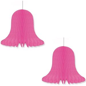 2x Fuchsia decoratie klokken/kerstklokken lampionnen 30 cm - feestversiering/kerstversiering