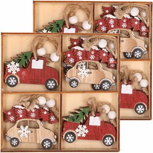 Kersthanger set van 16x houten auto hangers 6 x 5 cm - houten kerstboomversiering ornamenten