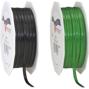 Cadeaulint/sierlint pakket - zwart/groen - 3 mm x 50 meter - Hobby/decoratie/knutselen