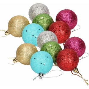 12x Gekleurde glitter kerstballen van piepschuim 5 cm - Kerstboomversiering - Kerstversiering/kerstdecoratie