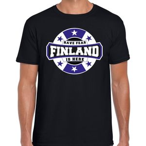 Have fear Finland is here t-shirt met sterren embleem in de kleuren van de Finse vlag - zwart - heren - Finland supporter / Fins elftal fan shirt / EK / WK / kleding