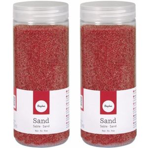 4x pakjes fijn decoratie zand rood 475 ml - decoratie - zandkorrels / knutselmateriaal