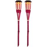 2x Roze buiten/tuin Led fakkel Bodi solar verlichting bamboe 54 cm vlam - Tuinfakkel - Tuinlampen - Lampen op zonne-energie