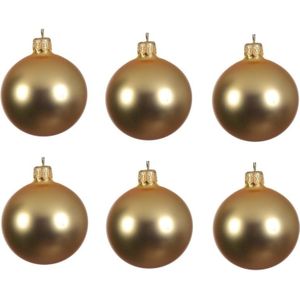 6x Gouden glazen kerstballen 8 cm - Mat/matte - Kerstboomversiering goud