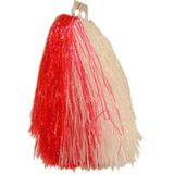 1x Stuks cheerball/pompom rood/wit met ringgreep 33 cm - Cheerleader verkleed accessoires