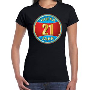 21e verjaardag cadeau t-shirt hoera 21 jaar zwart voor dames - verjaardagscadeau shirt