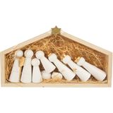 Houten kerststal/kerststalletje inclusief houten poppetjes 24 cm - Kerstdecoratie/kerstversiering kerststallen