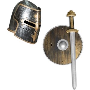 Ridder helm zwart met goud met set ridder speelgoed wapens - Zwaard/schild - Volwassenen