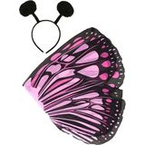 Vlinder verkleed set - vleugels en diadeem - roze - kinderen - carnaval verkleed accessoires