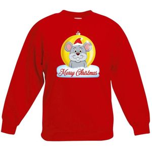 Kersttrui Merry Christmas muis kerstbal rood jongens en meisjes - Kerstruien kind