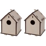 Set van 2x stuks 2-in-1 Vogelhuisje/nestkastje van hout 14 x 19 cm - Tuindecoratie/accessoires - Vogelvriendelijk - Vogelhuisjes - Voederhuisjes - Nestkastjes