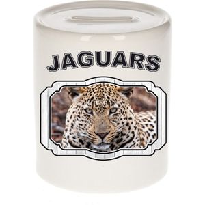 Dieren liefhebber gevlekte jaguar spaarpot  9 cm jongens en meisjes - keramiek - Cadeau spaarpotten jaguars liefhebber