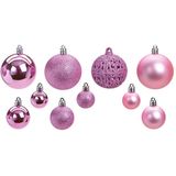 100x Roze kunststof kerstballen 3, 4 en 6 cm - Glans/mat/glitter - Paarsroze - Kerstboom versiering/decoratie