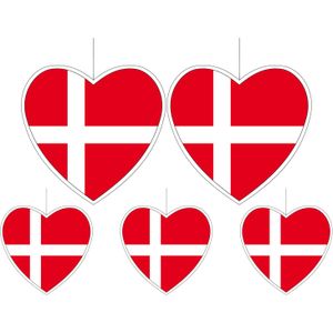 5-delige hou van Denemarken versiering set hartjes van 14 cm en 28 cm - Landen vlaggen feestartikelen