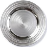 6x Diner/kerstdiner borden/onderborden zilver 33 cm rond - Onderbord / kaarsenbord / onderzet bord