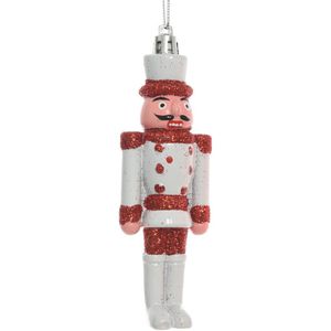 Decoris 1x Kersthangers notenkrakers poppetjes/soldaten wit/rood 12,5 cm - Kerstversiering/boomversiering