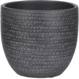 Mica Decorations - plantenpot/bloempot - 2x - zwart/grijs flakes relief- D16/H14 cm