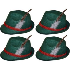 4x Groene Tiroler hoedjes verkleedaccessoires voor volwassenen - Oktoberfest/bierfeest feesthoeden - Alpenhoedje/jagershoedje