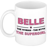 Naam cadeau Belle - The woman, The myth the supergirl koffie mok / beker 300 ml - naam/namen mokken - Cadeau voor o.a  verjaardag/ moederdag/ pensioen/ geslaagd/ bedankt