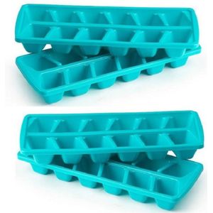 PlasticForte IJsblokjesvormen set 4x stuks met deksel - 24 ijsklontjes - kunststof - blauw