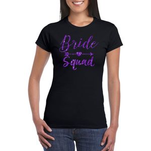Zwart Bride Squad t-shirt met paarse glitters dames - Vrijgezellen/Bachelor feest