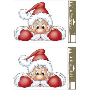 2x stuks velletjes kerst raamstickers kerstman 21 x 32 cm - Raamversiering/raamdecoratie stickers kerstversiering