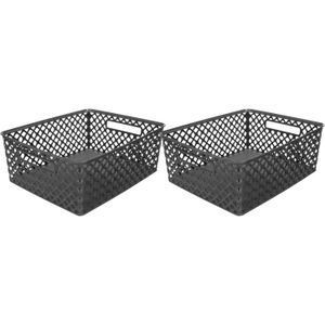5Five Opbergmand/box van kunststof - 2x - zwart - 29 x 35 x 13 cm - 11 liter