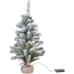 Kunstboom/kunst kerstboom met sneeuw en licht 75 cm - Kunst kerstboompjes/kunstboompjes met kerstverlichting