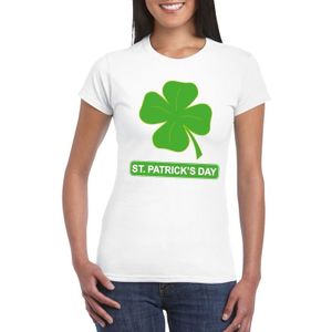 St. Patricksday klavertje t-shirt wit dames - St Patrick's day kleding
