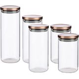 5x stuks glazen luxe keuken voorraadpotten/voorraadbussen rose gouden deksel 2x 1000 ml - 2x 1380 ml en 1x 1700 ml