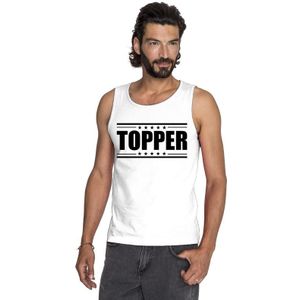 WitteTopper mouwloos shirt/ tanktop in zwarte letters heren - Toppers dresscode kleding