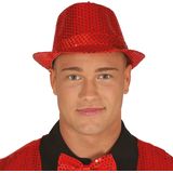 Carnaval verkleed set - hoedje en bretels - rood - dames/heren - glimmende verkleedkleding