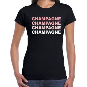 Champagne feest t-shirt zwart voor dames - drank / alcohol - kleding / shirt
