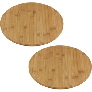 2x stuks draaiende serveerplanken bamboehout 35 cm - Pizza bord bamboe - bamboe draaiplateau