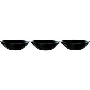 3x Salade schalen/slakommen van zwart glas 27 cm - Schalen en kommen - Keuken accessoires
