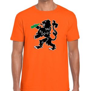 Oranje t-shirt bier drinkende leeuw voor heren - Koningsdag / EK-WK kleding shirts