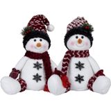 Pluche sneeuwpoppen knuffels - set 2x st - 36 cm - zittend - sneeuwmannen