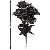 Halloween accessoires bloemen - zwarte rozen met blaadjes - 35 cm