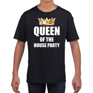 t-shirt Queen of the house party zwart voor kinderen / meisjes - Woningsdag / Koningsdag - thuisblijvers / luie dag / relax shirtje