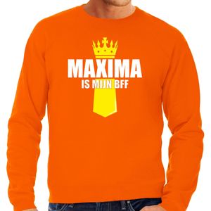 Koningsdag sweater Maxima is mijn BFF met kroontje oranje - heren - Kingsday outfit / kleding / trui